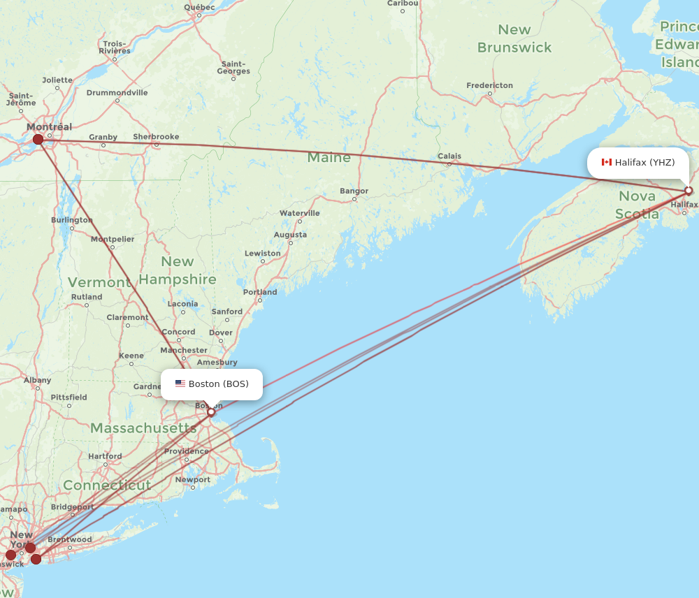 BOS to YHZ flights and routes map