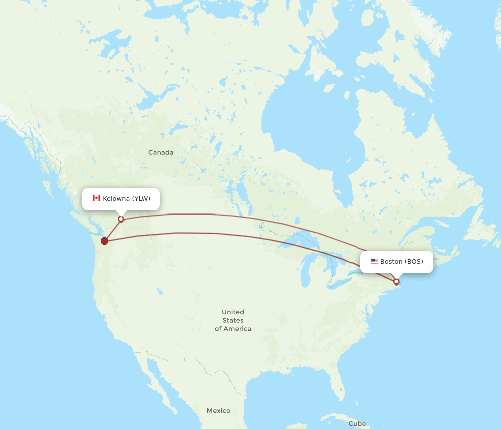 BOS-YLW flight routes