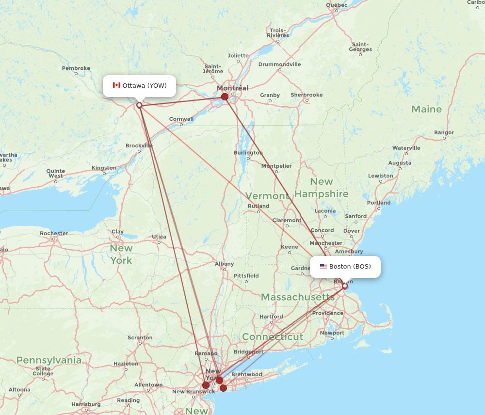 BOS to YOW flights and routes map