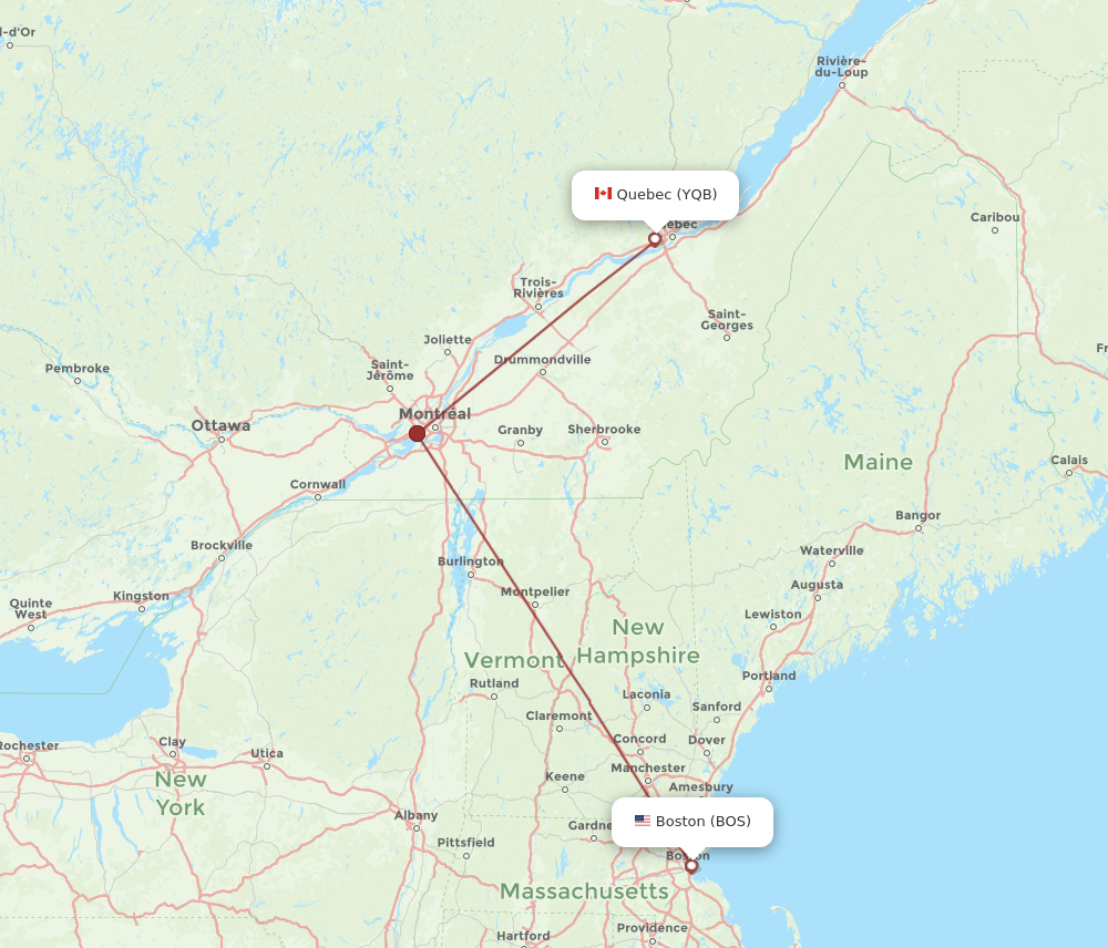 BOS to YQB flights and routes map