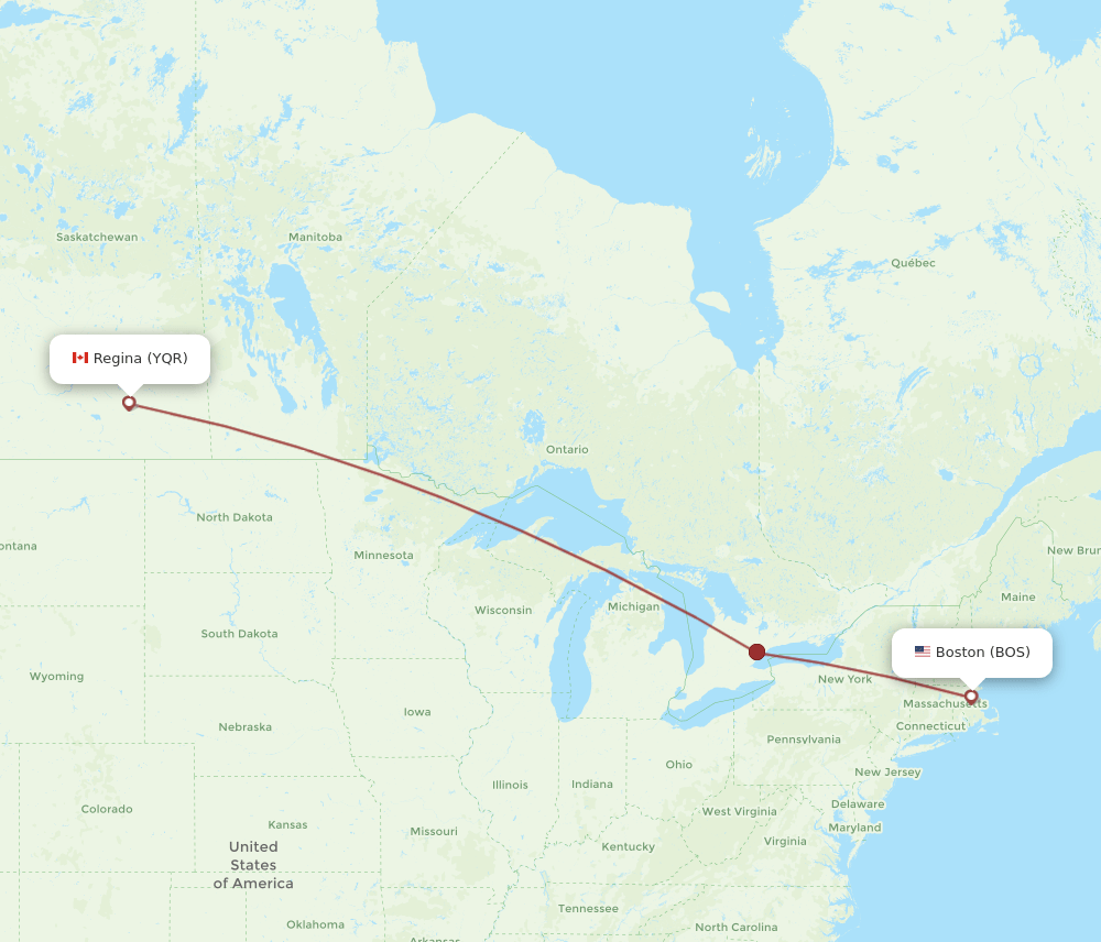 BOS to YQR flights and routes map