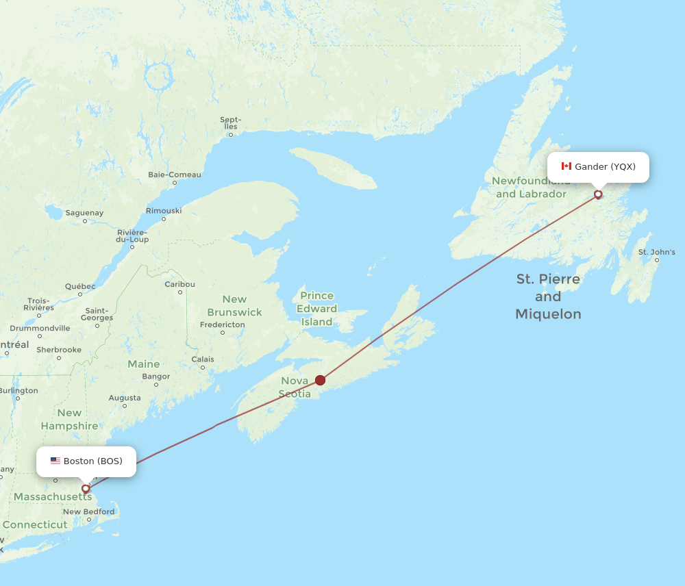BOS to YQX flights and routes map