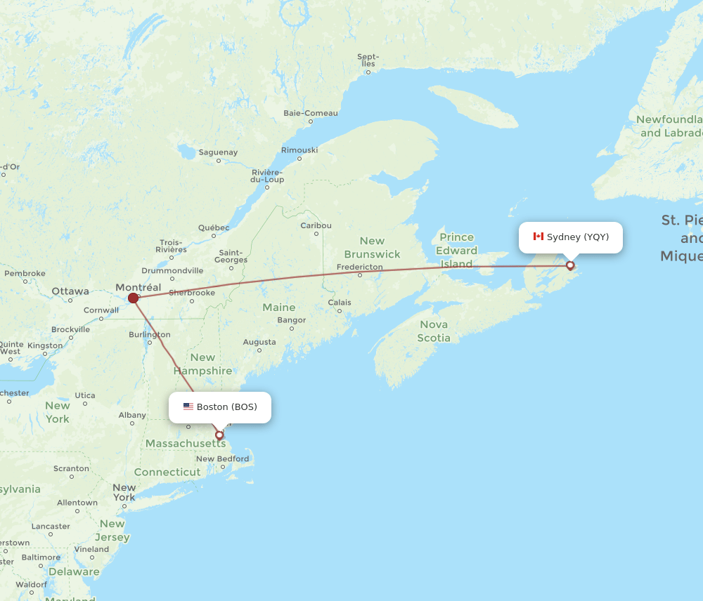 BOS-YQY flight routes