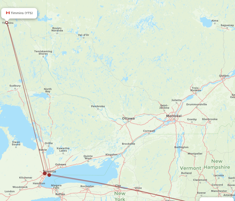 BOS to YTS flights and routes map