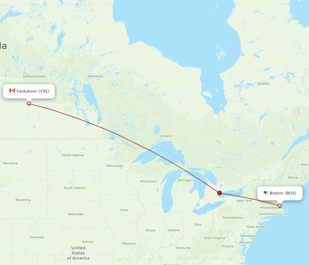 BOS to YXE flights and routes map