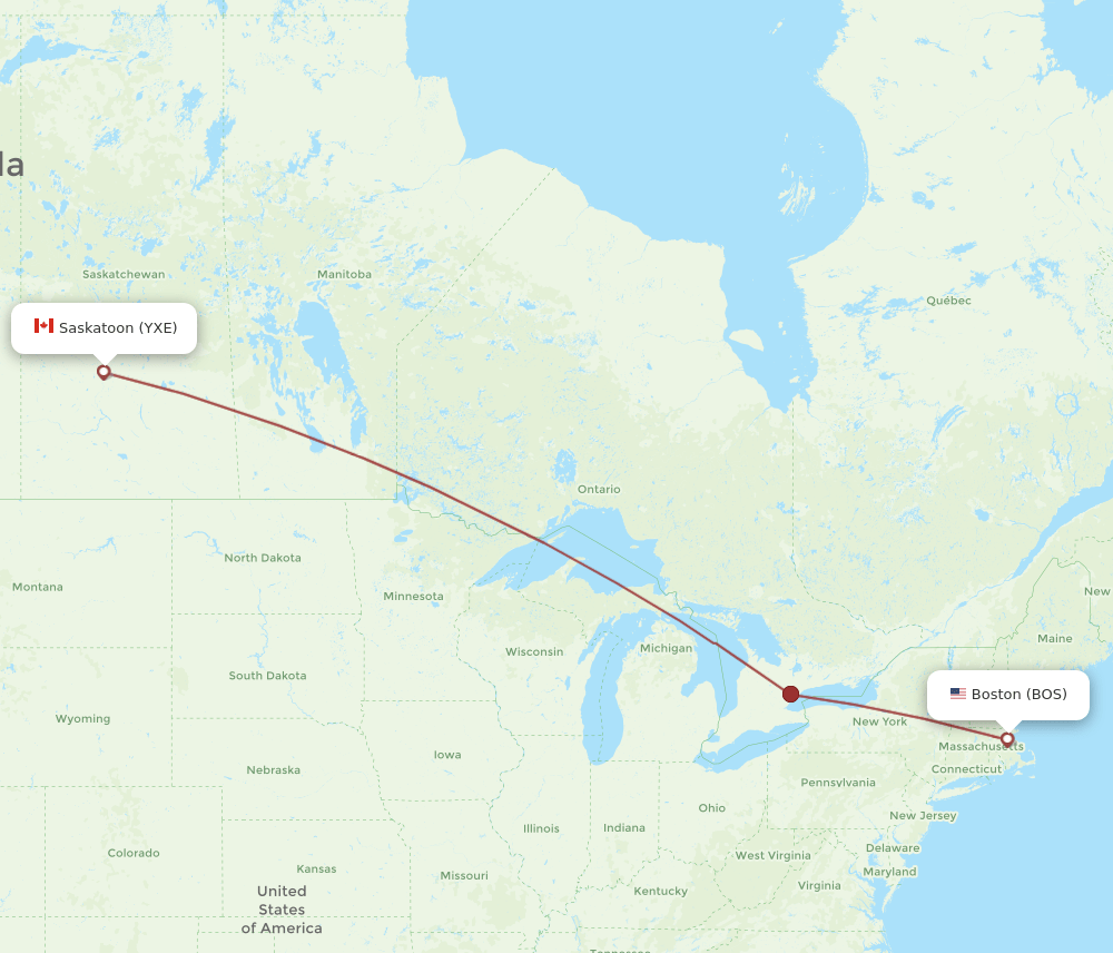 BOS-YXE flight routes