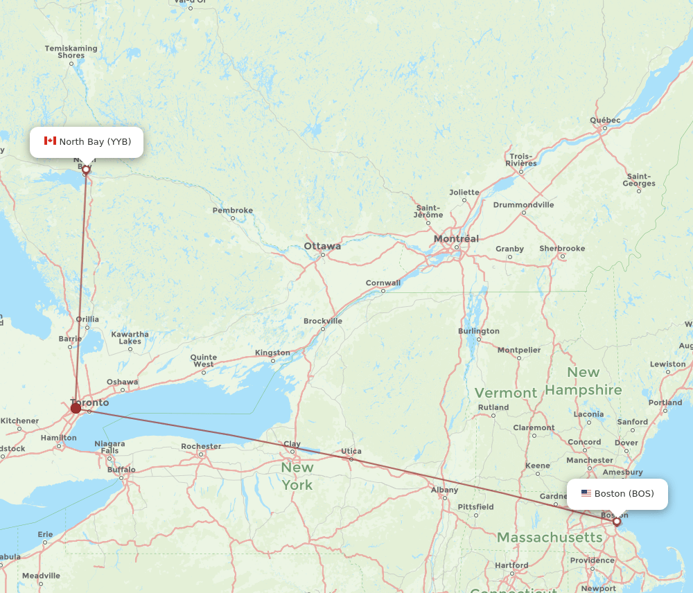 BOS-YYB flight routes