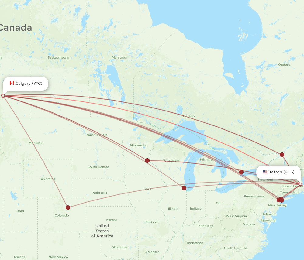 BOS-YYC flight routes