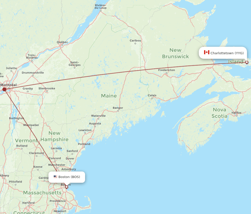 BOS-YYG flight routes