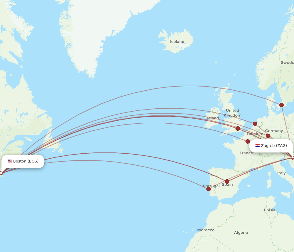 BOS-ZAG flight routes