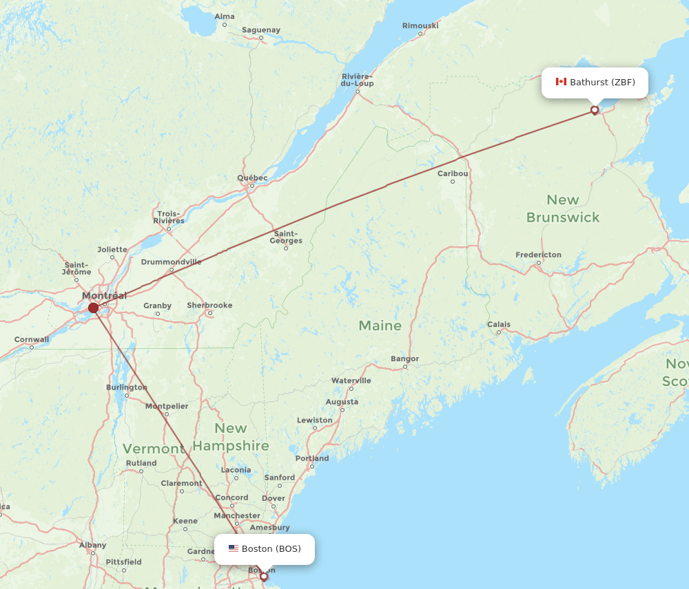 BOS to ZBF flights and routes map