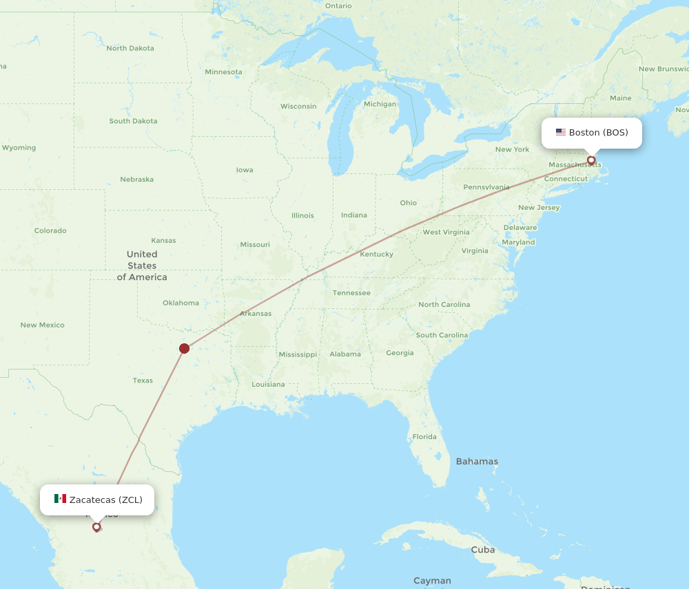 ZCL to BOS flights and routes map