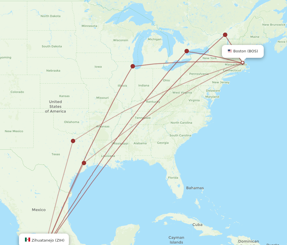 BOS to ZIH flights and routes map