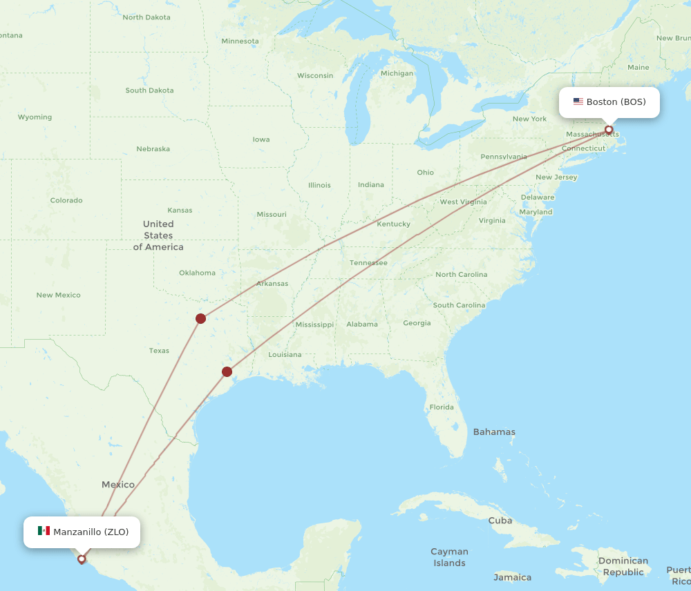 BOS-ZLO flight routes