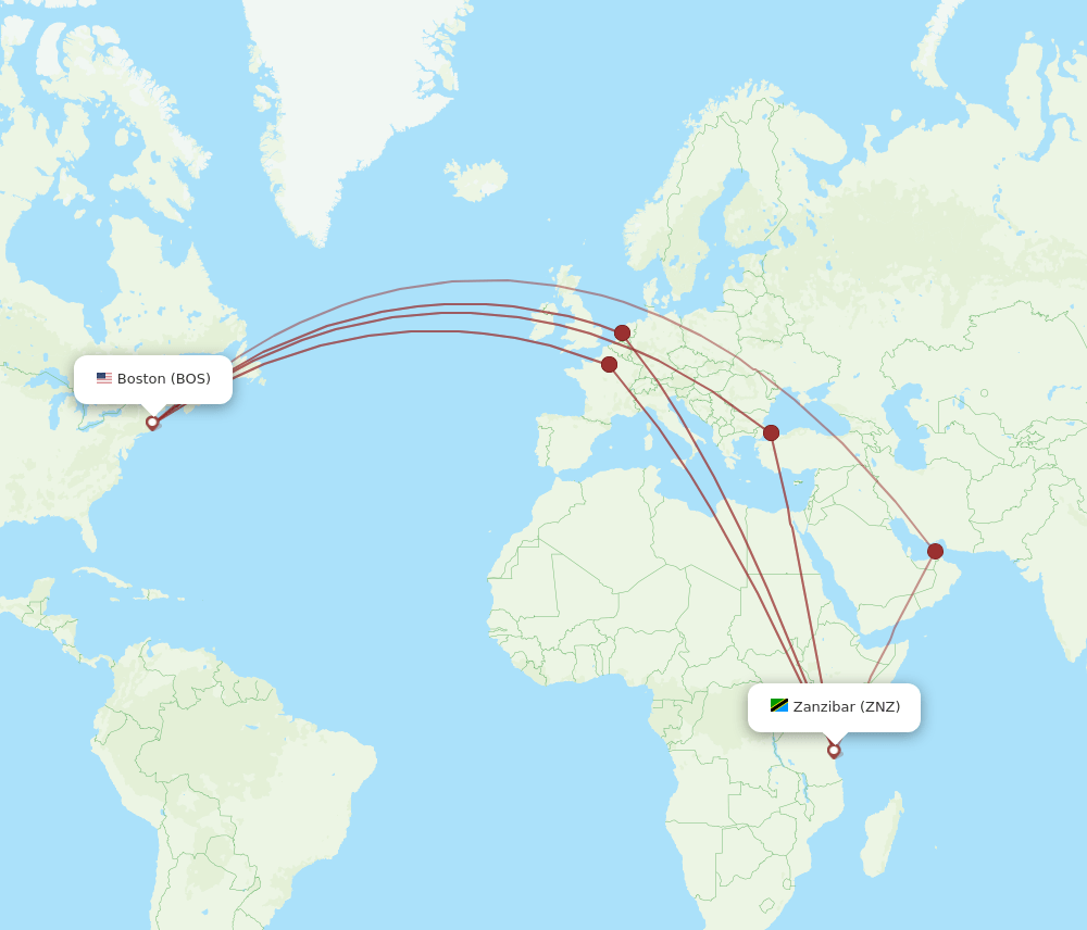BOS-ZNZ flight routes