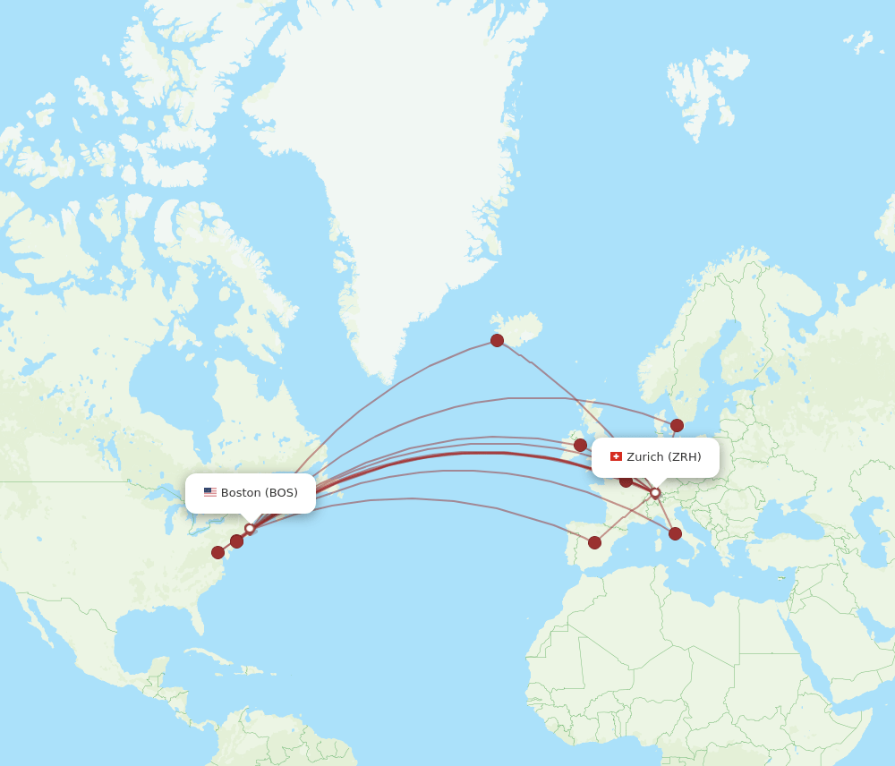 BOS-ZRH flight routes