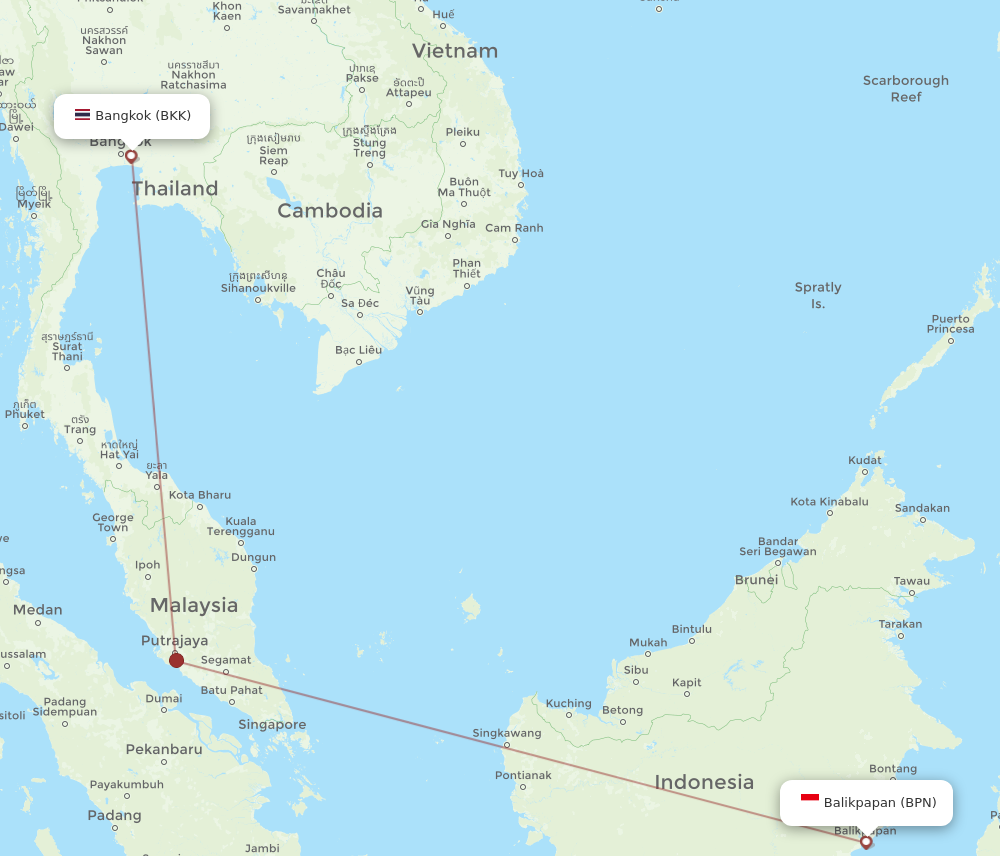 BPN to BKK flights and routes map