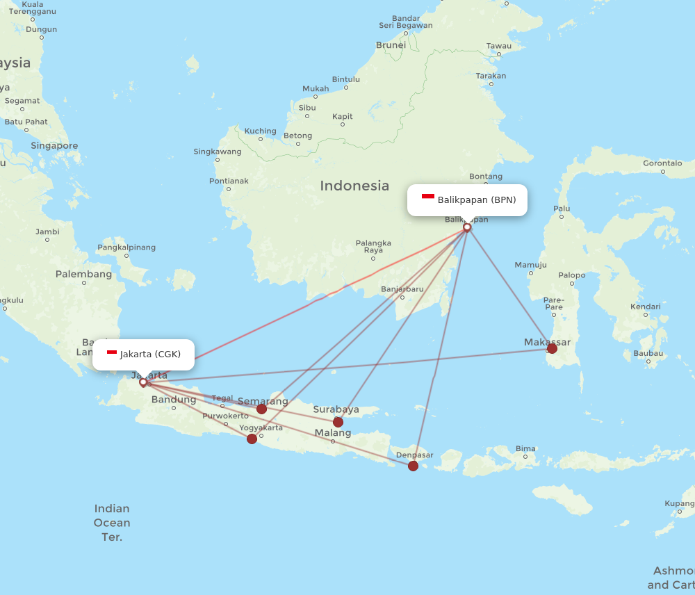 BPN to CGK flights and routes map