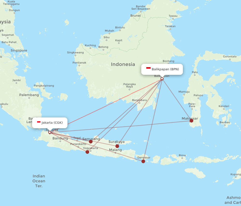 BPN-CGK flight routes