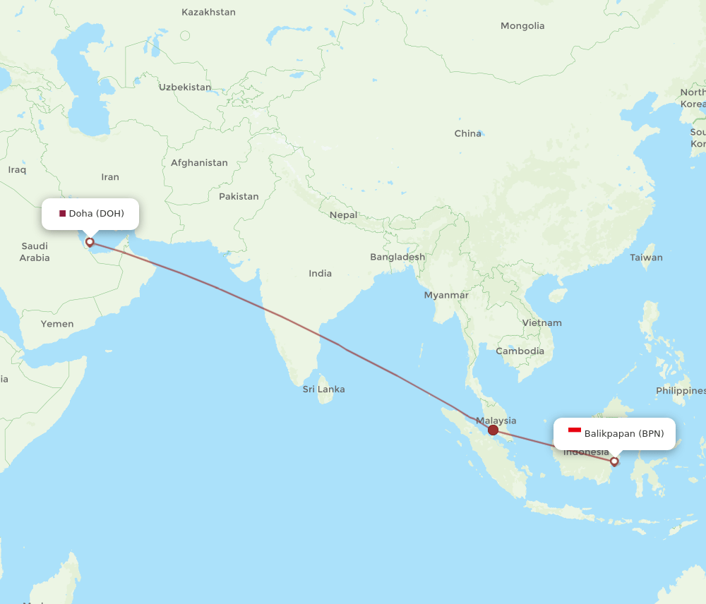 BPN to DOH flights and routes map