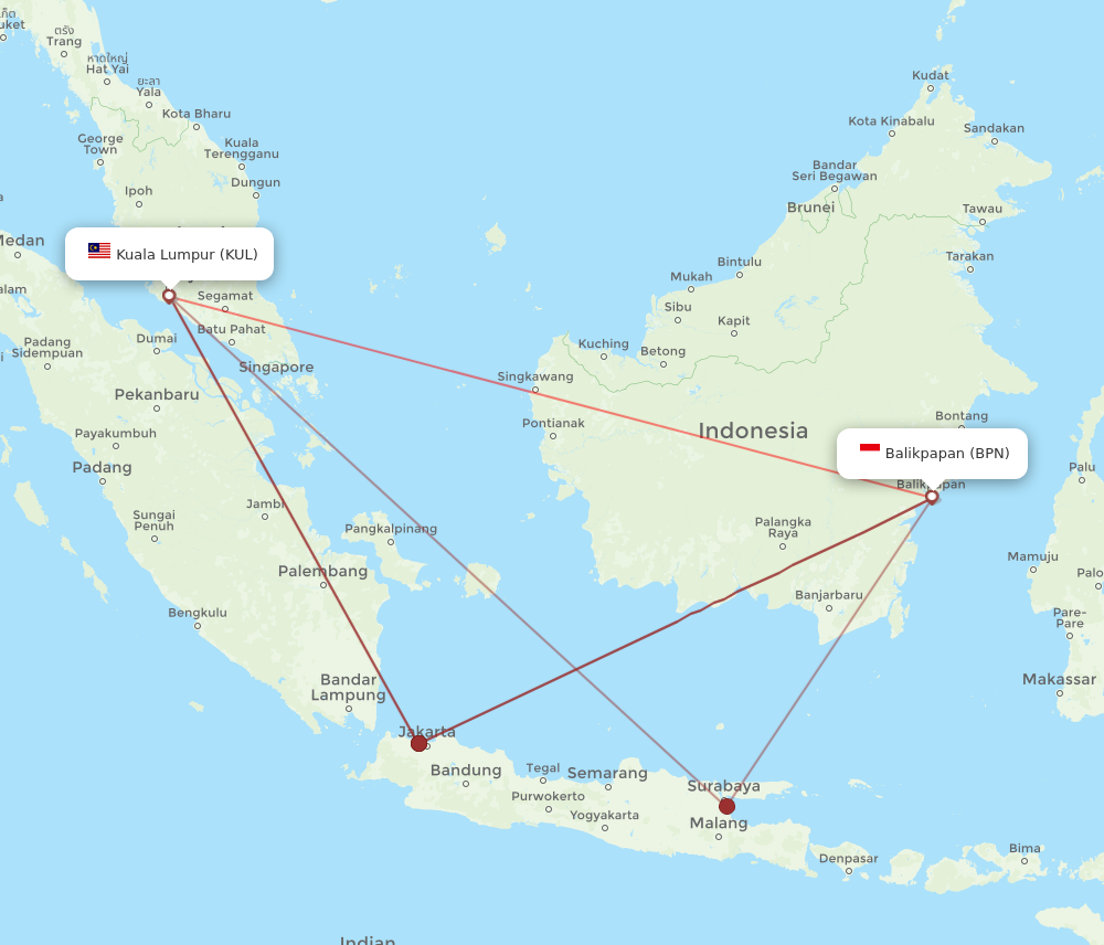 BPN to KUL flights and routes map