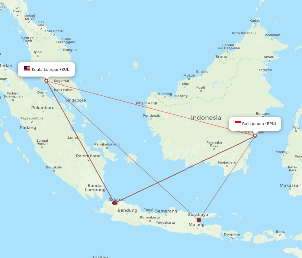 BPN-KUL flight routes