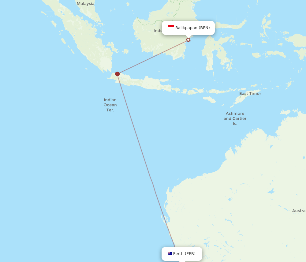 Perth - Balikpapan route map and flight paths