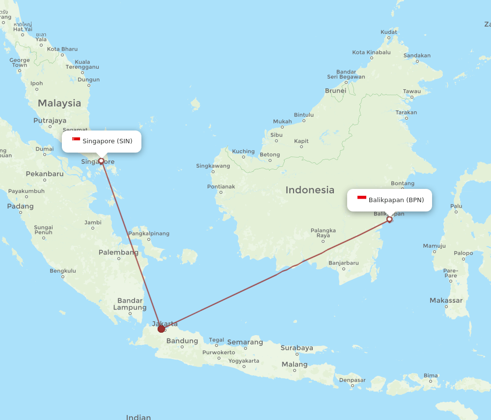 BPN to SIN flights and routes map