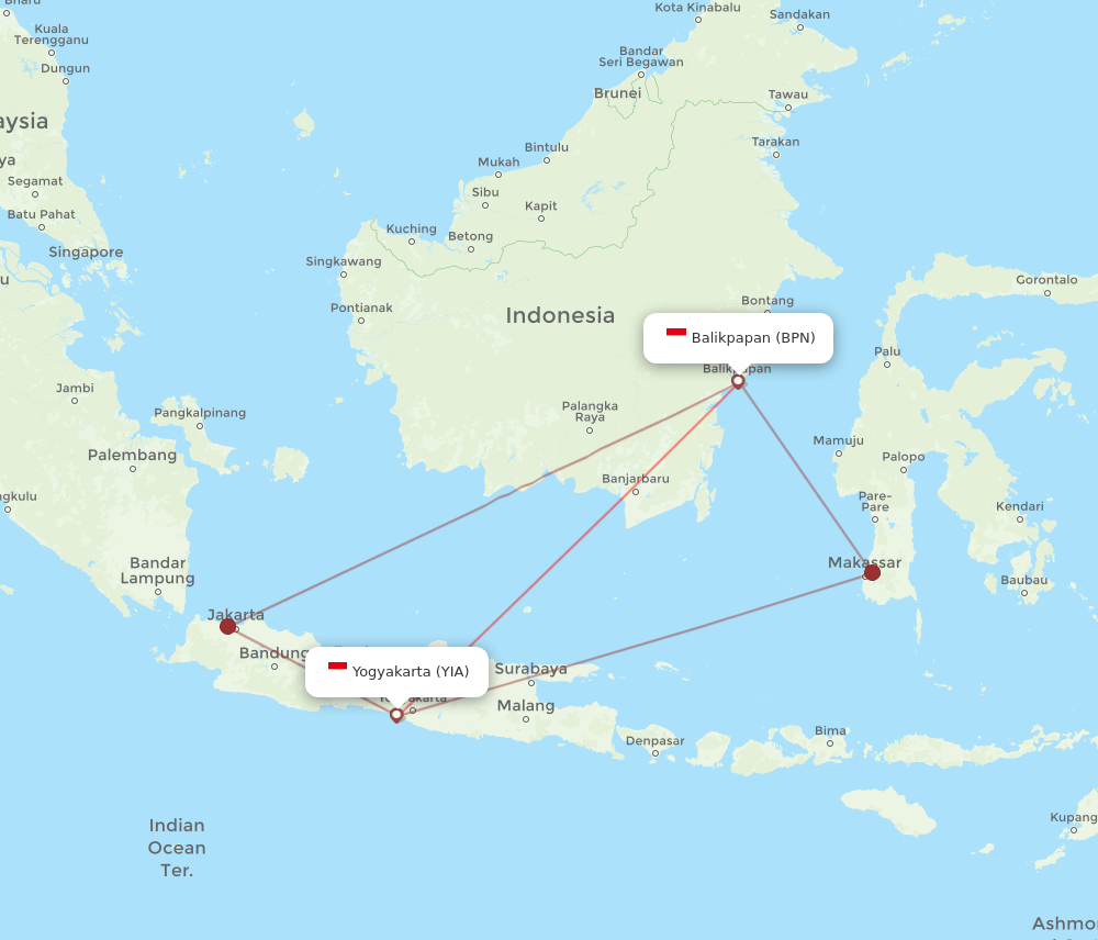 BPN to YIA flights and routes map