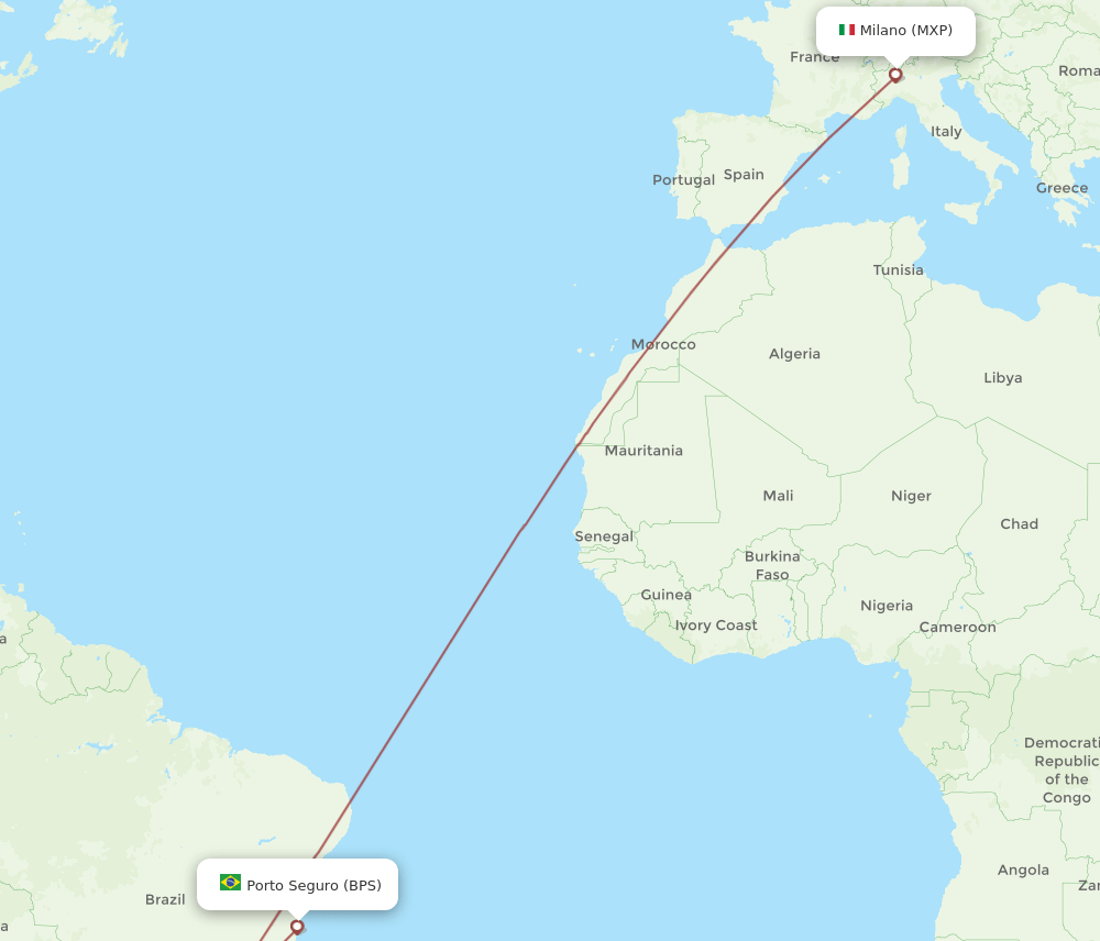 Milan - Porto Seguro route map and flight paths