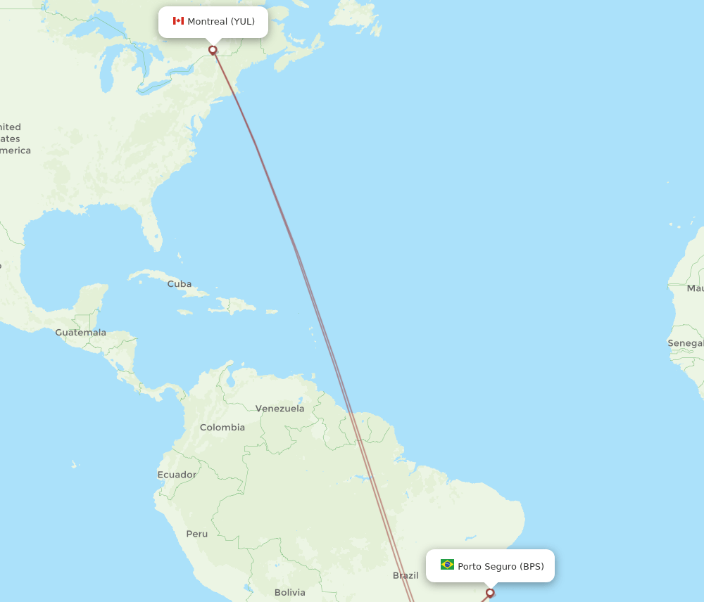 BPS to YUL flights and routes map