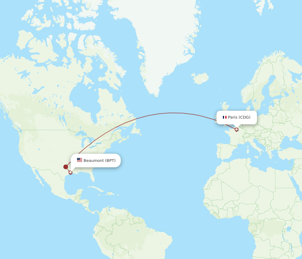 BPT to CDG flights and routes map