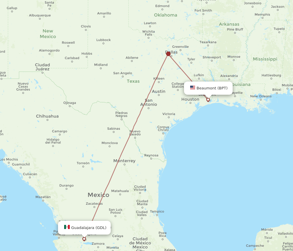 BPT-GDL flight routes