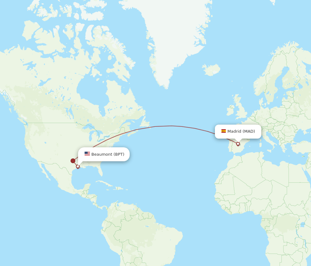 BPT to MAD flights and routes map