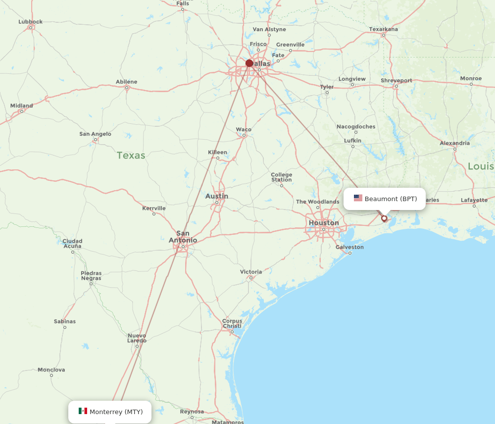 BPT to MTY flights and routes map