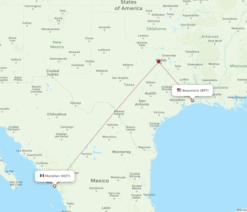 BPT-MZT flight routes