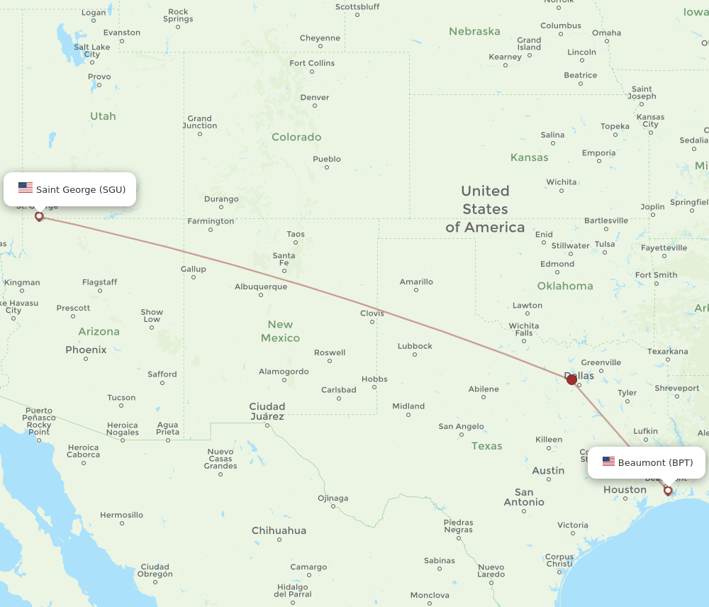 SGU to BPT flights and routes map