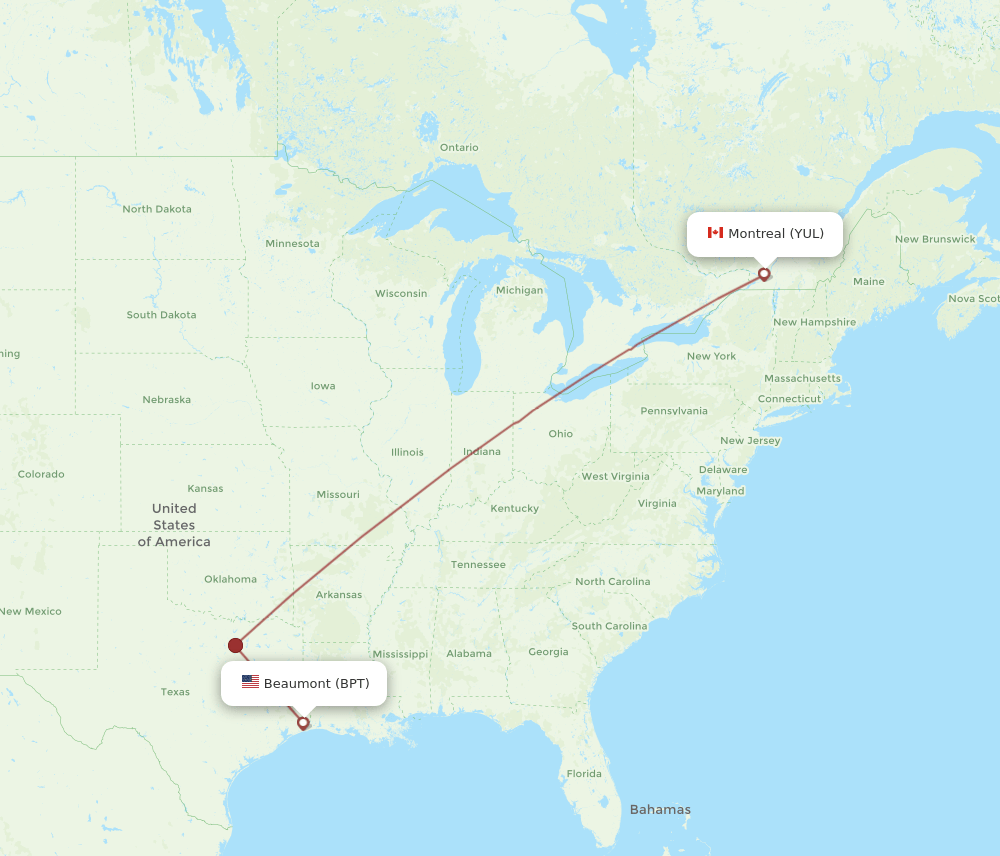 BPT-YUL flight routes