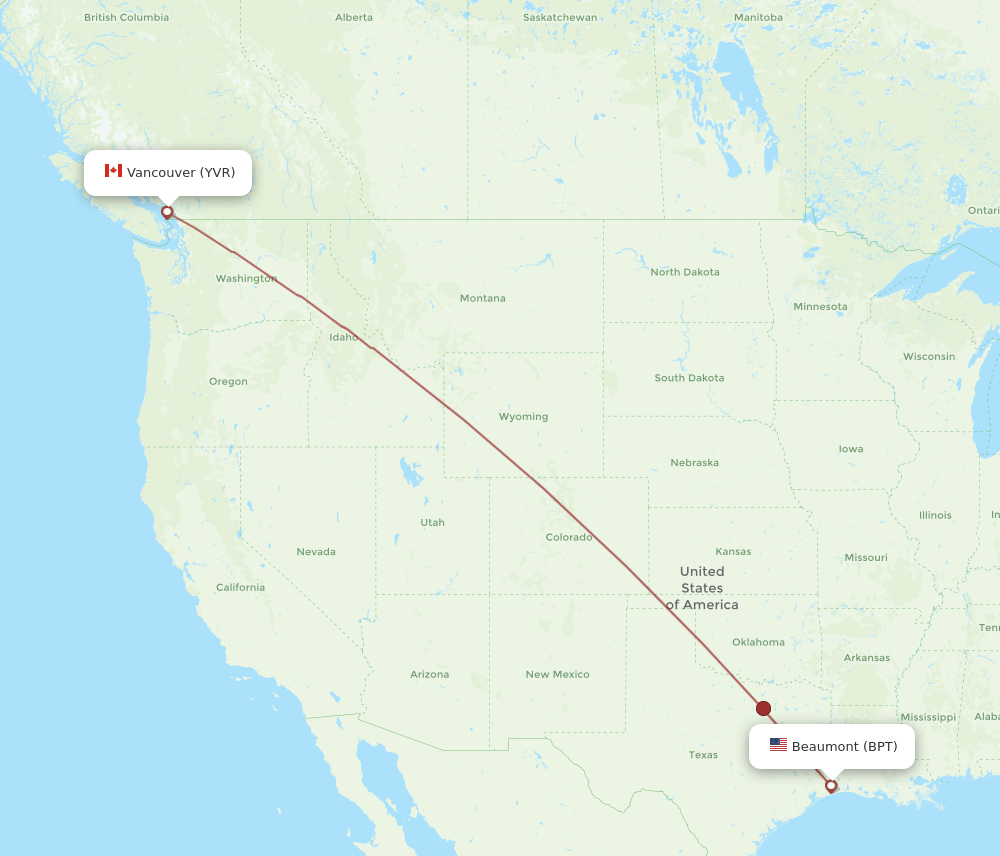 BPT-YVR flight routes