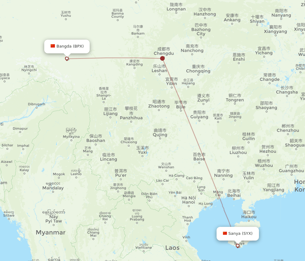 BPX to SYX flights and routes map