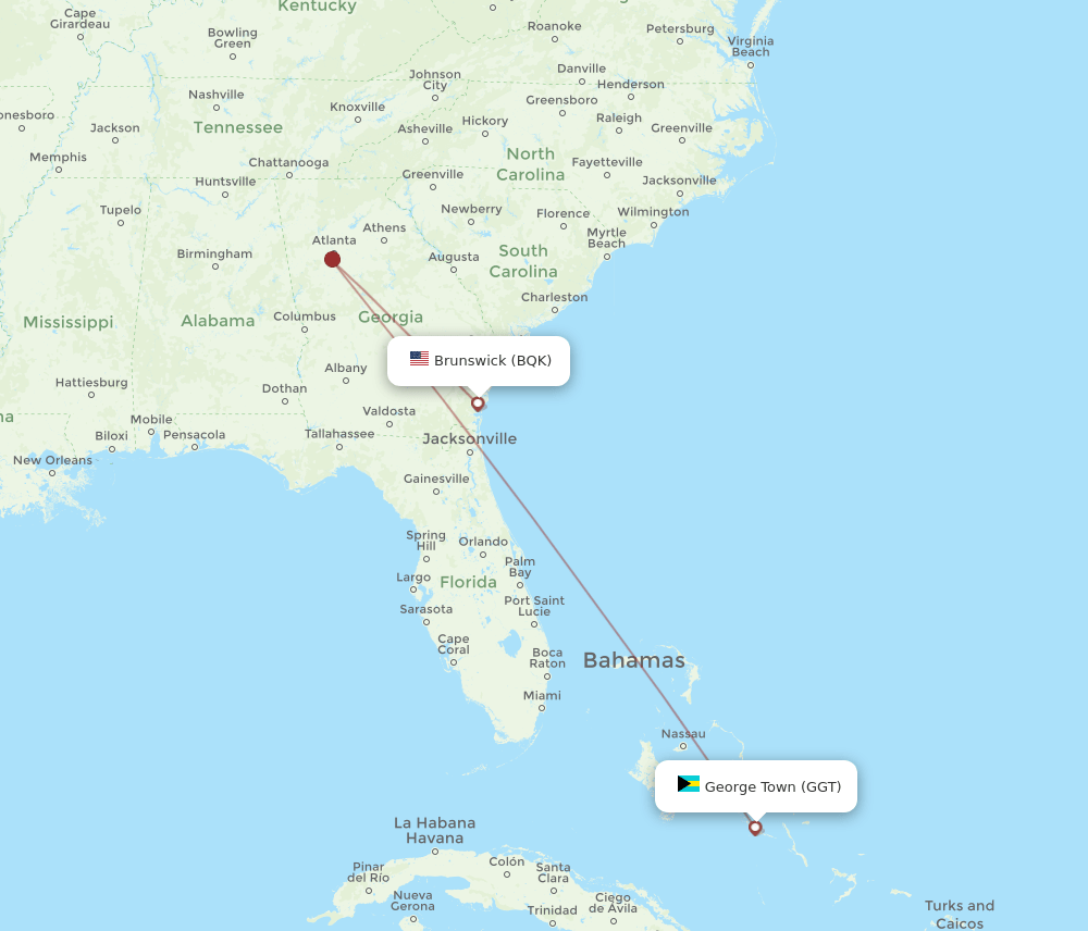 BQK to GGT flights and routes map