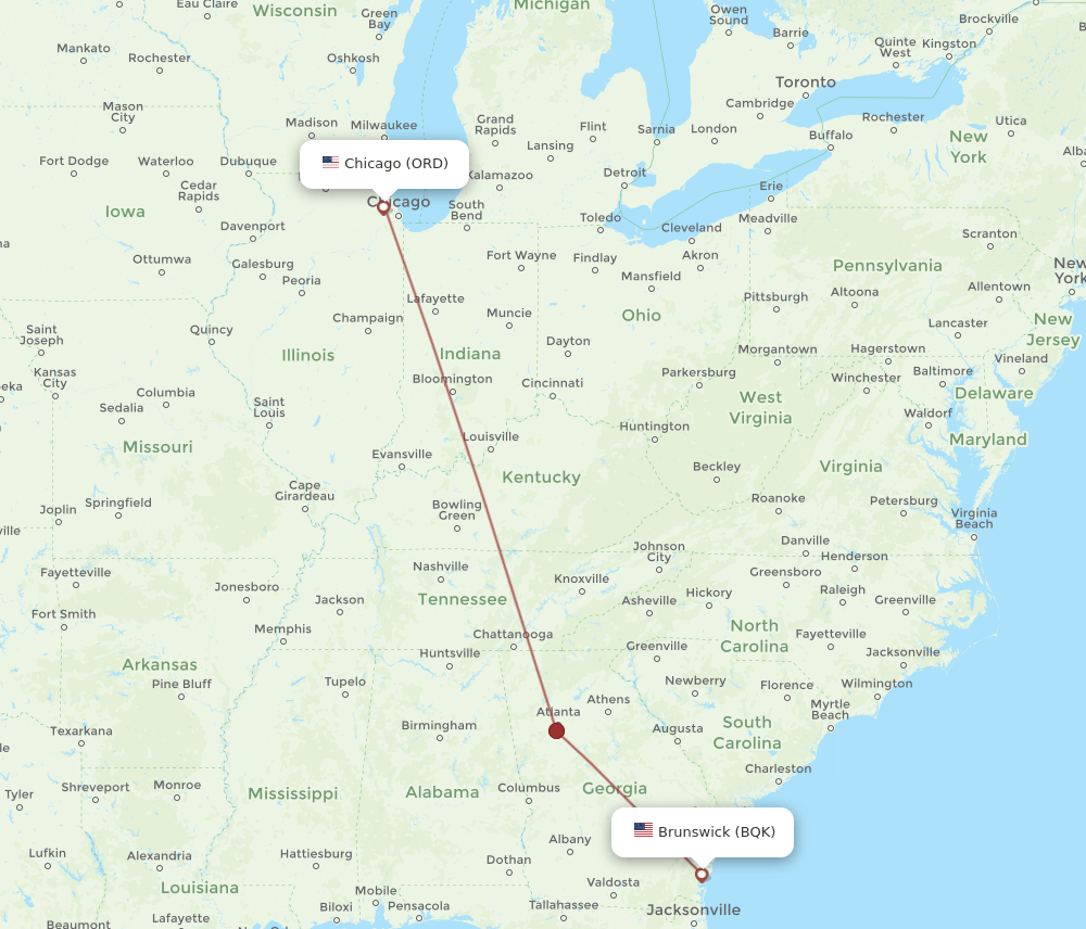 BQK-ORD flight routes