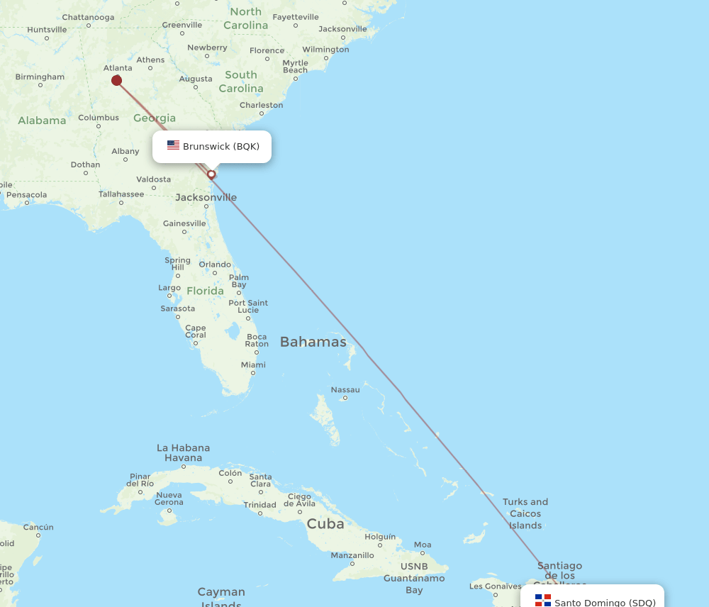 SDQ to BQK flights and routes map