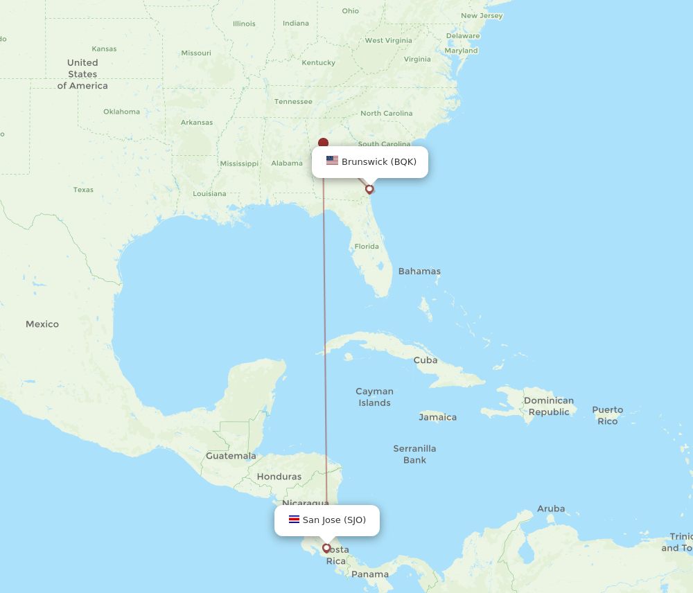 San Jose - Brunswick route map and flight paths