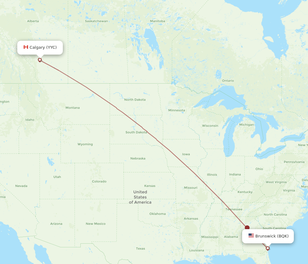 Calgary - Brunswick route map and flight paths