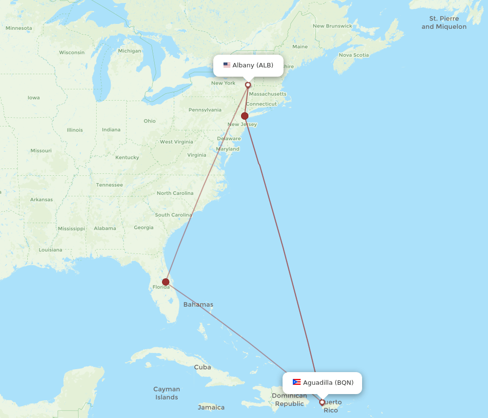 BQN-ALB flight routes