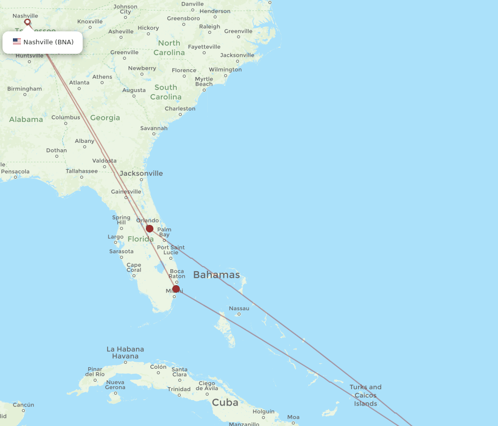 BQN-BNA flight routes