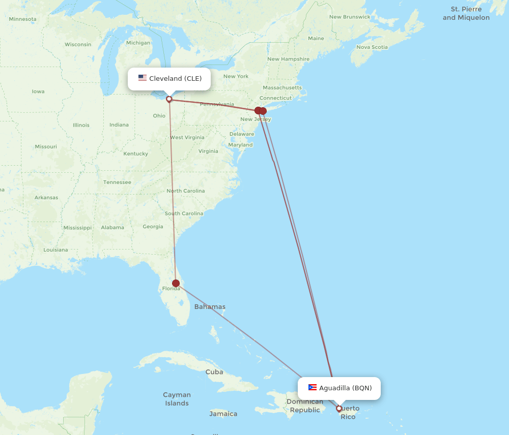 BQN-CLE flight routes