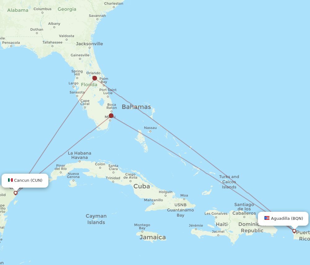 BQN-CUN flight routes