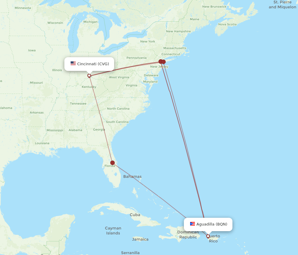 BQN-CVG flight routes